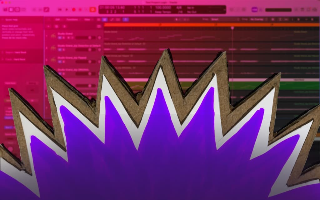 Super Distortion artwork: jagged burst over a DAW session